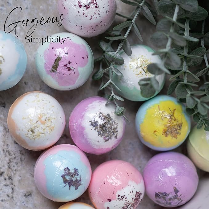 EvolutionUSA Inspire Bath Bombs for Women & Girls – 12 Flower Topped Bath Bombs Girls, Lush Woman Bathbomb Set, Organic Bath Fizzers, Luxury Gift Mothers Day, Birthday, Valentines, Easter or Self Care