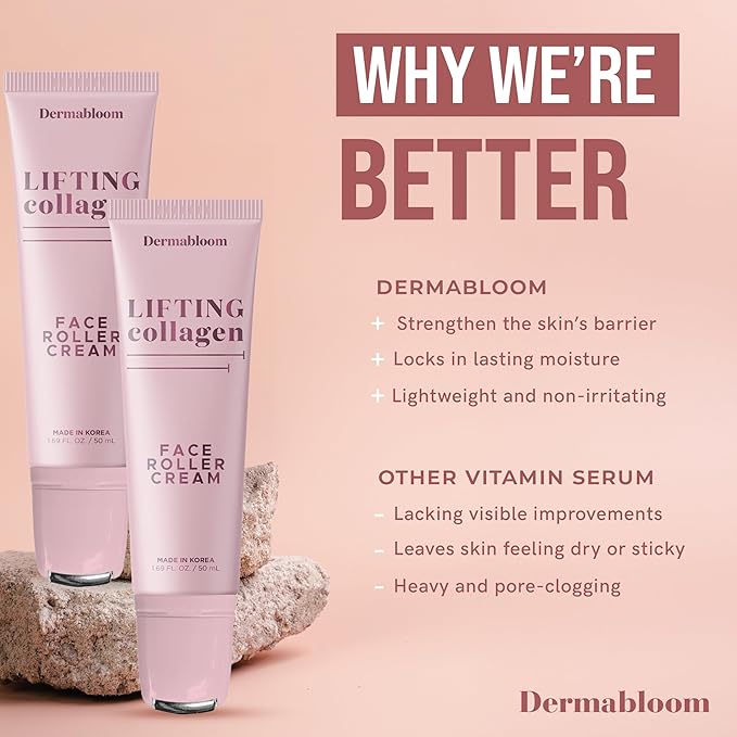 Collagen Face Roller Cream – Firms, Depuffs, Smooths Fine Lines – Dermatologist Tested, Anti-Aging, Korean Skin Care – Vegan, Clean Beauty, Non-GMO, Made in Korea – 1.69 Fl Oz