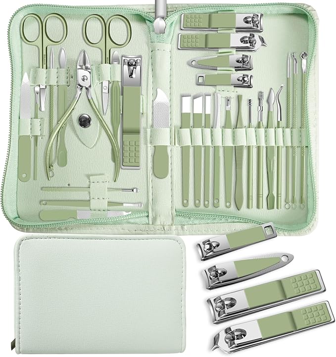 30 in 1 Manicure kit Personal Care Men's Accessories, Professional Nail Kit Pedicure Kit, Toe Nail Clippers for Men and Beauty Tools Portable Set, Travel Deluxe Convenience Set(Green)