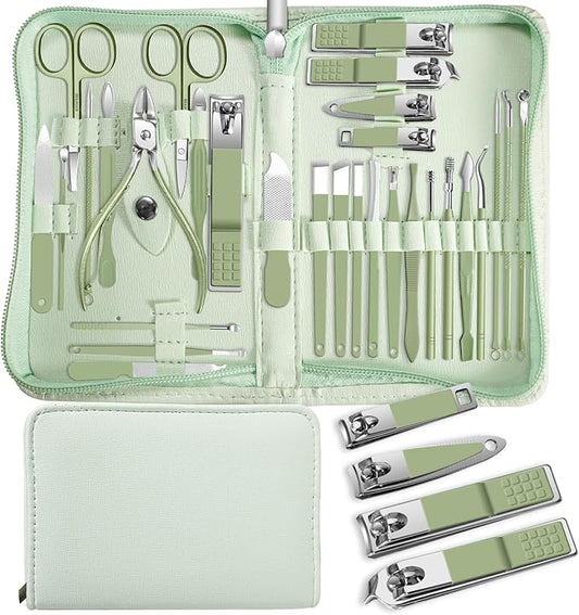 30 in 1 Manicure kit Personal Care Men's Accessories, Professional Nail Kit Pedicure Kit, Toe Nail Clippers for Men and Beauty Tools Portable Set, Travel Deluxe Convenience Set(Green)