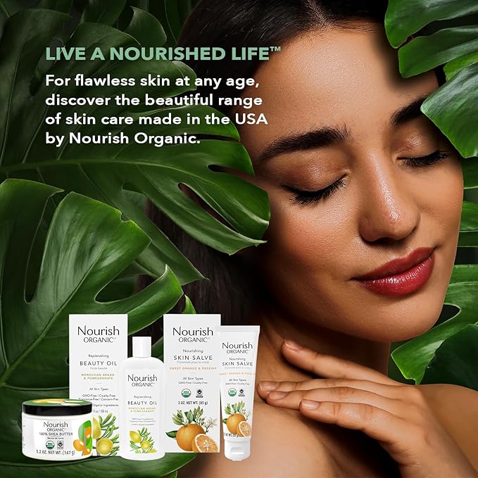 Nourish Organic Body Lotion, Unscented – Hydrating Body Lotion for Dry Skin with Certified Organic Aloe Vera, Shea Butter, Coconut Oil & Cocoa Butter + Washable Cotton Round (2 Piece Set)
