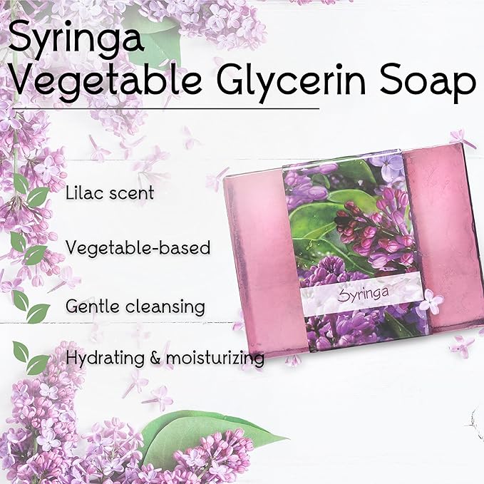 Glycerin Bar Soap Syringa Scent - Natural, Vegan-Friendly, Hypoallergenic - Moisturizing and Hydrating with 100% Vegetable Glycerin - Sulfate-Free, Paraben-Free, Chemical-Free - 4.5 oz