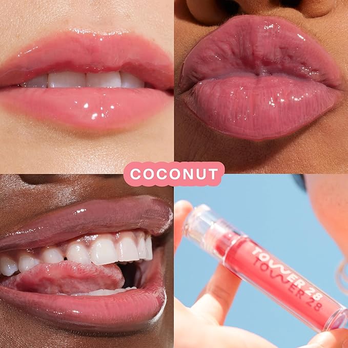 Tower 28 ShineOn Lip Gloss Jelly - Hydrating Tinted Lip Balm + Milky Gloss for Sensitive Lips - Non-Sticky + High-Shine Jelly Formula with Nourishing Oil Blend - Coconut - Rosy Pink (0.13)
