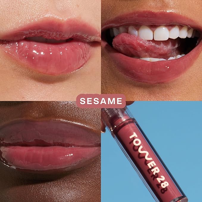 Tower 28 ShineOn Lip Gloss Jelly - Hydrating Tinted Lip Balm + Milky Gloss for Sensitive Lips - Non-Sticky + High-Shine Jelly Formula with Nourishing Oil Blend - Sesame - Mauve (0.13)