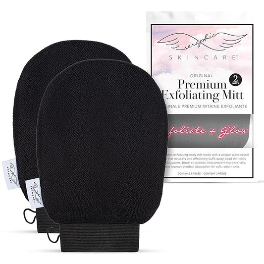 Seraphic Skincare (Original) Premium Exfoliating Mitt for Body (2pc) – 100% Vegan Viscose Traditional Body Scrub Glove Kessa Korean Washcloth – Body Exfoliator for Self-Tan Removal & Keratosis Pilaris