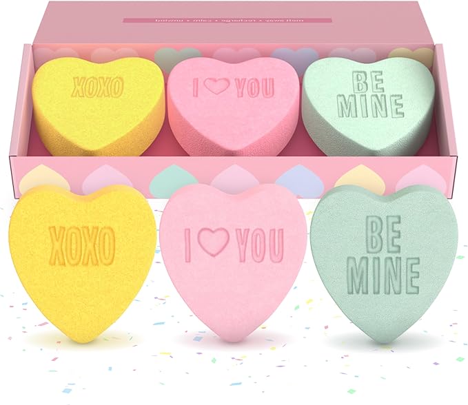 Heart Bath Bombs for Women, Girls, & Teens (3 Pack) - Relaxing Bubble Bath and Spa Essential - Ideal as Gift for Her or Mothers Day Gift - Moisturizing, Colorful & Scented, USA Made by Two Sisters