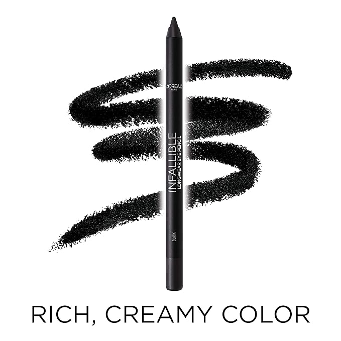 L'Oreal Paris Makeup Infallible Pro-Last Pencil Eyeliner, Waterproof and Smudge-Resistant, Glides on Easily to Create any Look, Black, 0.042 oz., 1 Count