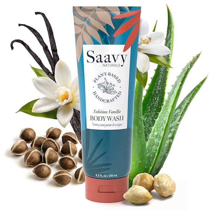 Saavy Naturals Moisturizing Body Wash for Sensitive Skin – Plant-Based & Pure with Coconut Oil, Shea Butter & Aloe Vera – Paraben-Free, Cruelty-Free – Tahitian Vanilla – 8.5 fl oz, 2 pack