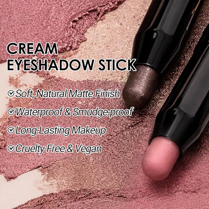 Erinde Waterproof Cream Eyeshadow Stick, Dusty Rose Mauve Matte Eye Shadow Sticks, Cream to Powder Eyeshadow Crayon, Buildable & Blendable Long-Lasting Eye Shadow Stick, Vegan & Cruelty-Free, B04