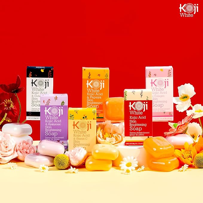 Koji White Kojic Acid & Glutathione Skin Brightening Soap for Body & Face Exfoliating, Hydrating and Cleansing Bar for Reduce the Appearance of Fine Lines and Wrinkles, Vegan, 2.82 oz (2 Bars)