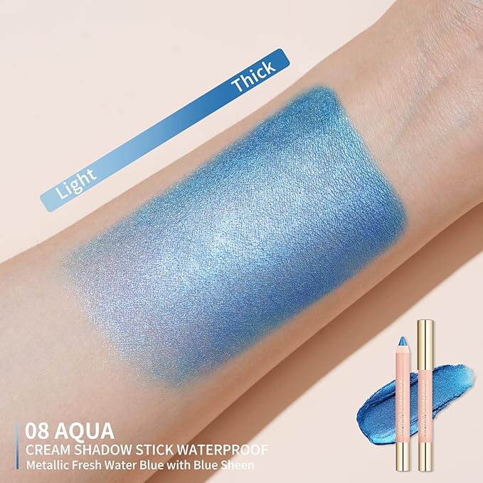 Oulac Blue Eyeshadow Twist-Up Pencil – Long-Lasting Shimmer Finish, Creamy Blendable Texture, Vegan & Cruelty-Free Eye Makeup, 1.25g, 08 Aqua