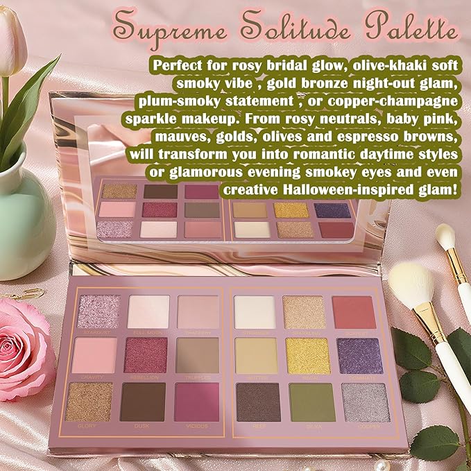 UCANBE Matte Eyeshadow Palette Pro 18 Colors Pigmented Shimmer Glitter Eye Shadow Palette, Blendable Long Lasting Waterproof Rosy Makeup Cosmetics Halloween Valentine Gift Makeup Kit (04# Solitude)