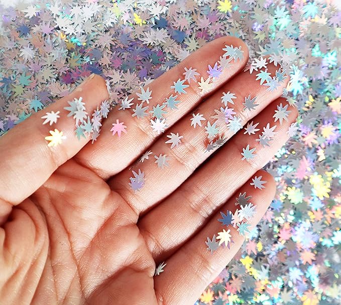 3 Pack - Green, Rainbow & Silver Holographic Leaf Glitter - Solvent Resistant & Cosmetic Grade - Face Body Nails Resin Arts & Crafts, Tumblers, Bath Bombs, Resin - Weed Pot Marijuana Leaf