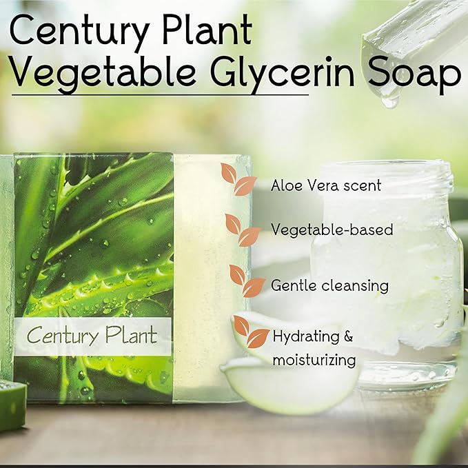 Glycerin Bar Soap Century Plant Scent - Natural, Vegan-Friendly, Hypoallergenic - Moisturizing and Hydrating with 100% Vegetable Glycerin - Sulfate-Free, Paraben-Free, Chemical-Free - 4.5 oz