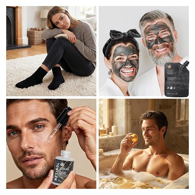 55 Pcs Valentines Day Gifts for Women & Men, Charcoal Face Sheet Mask Pack, Hydrating Skin Care Set, Hydrolyzed Mask, Hyaluronic Acid Serum, Self Care Kit, Birthday, Christmas, Dad, Mom