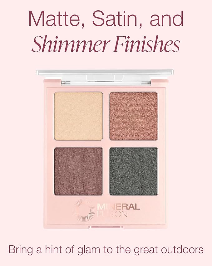 Mineral Fusion Eyeshadow Palette - Four Pressed Powder Shades in Matte, Satin, and Shimmer Finishes - Natural, Lightweight Vegan Eye Makeup - (Glamping)