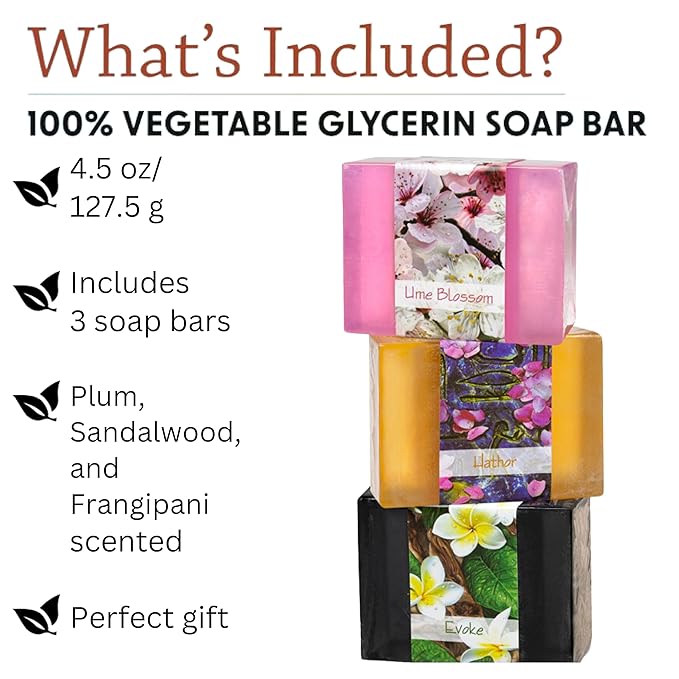 Glycerin Bar Soap Set of 3#2 - Natural, Vegan-Friendly, Hypoallergenic - Moisturizing and Hydrating with 100% Vegetable Glycerin - Sulfate-Free, Paraben-Free, Chemical-Free - 4.5 oz Each
