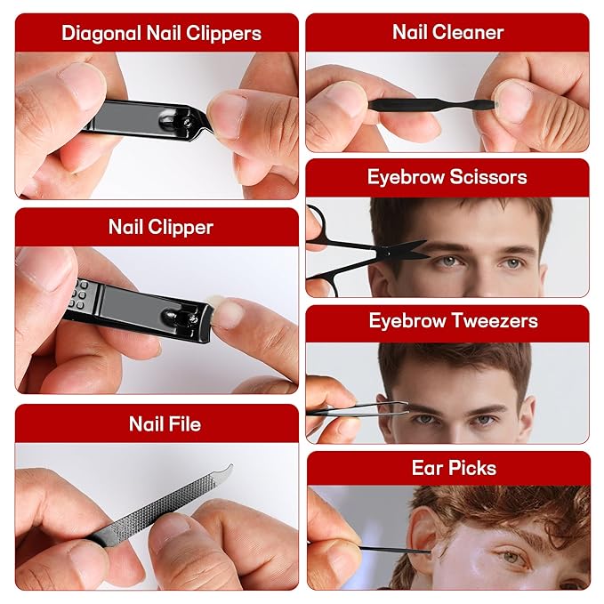 Manicure Set Gift for Men Women, Easter Basket Stuffers for Teen Boys Girls, 7 in 1 Finger and Toe Nail Clippers Kit, Personal Care Tools Accessories Pedicure Kits with Travel Case Nail Grooming Kit