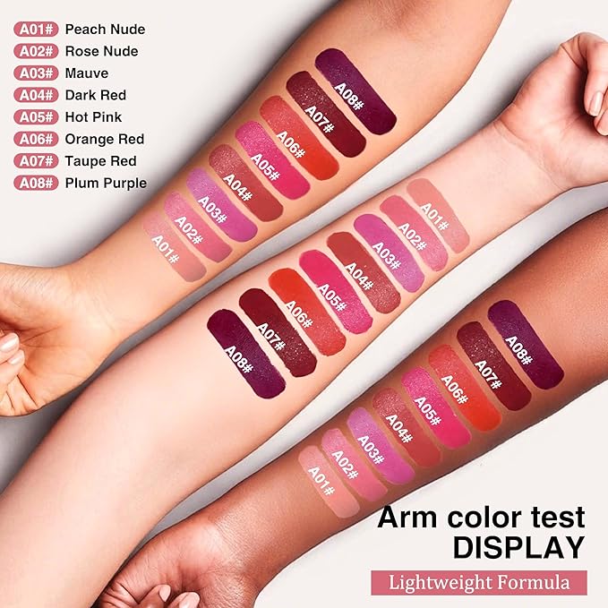4Pcs Pink Nude Peach Light Purple Rose Wood Matte Lipstick Set，Creamy Matte+Lipsticks，Hydrating Balm-in-Lipstick，Velvety Finish for Women Daily Lip Makeup，High-pigment Formula，Easy to use and color
