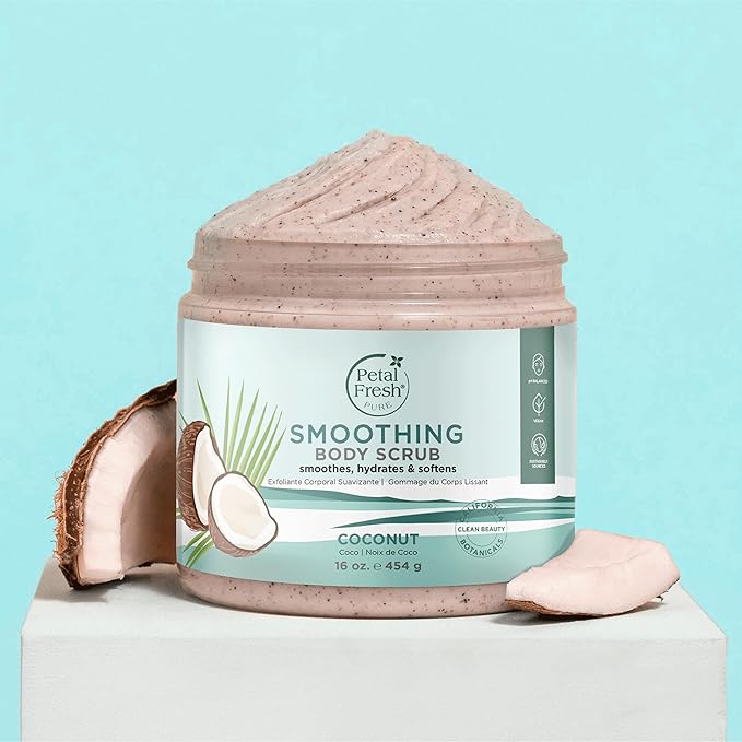 Petal Fresh Coconut Body Scrub, Smoothing Body Pudding, Natural, Gently Exfoliating, Daily Skincare, Vegan and Cruelty Free, 16 oz