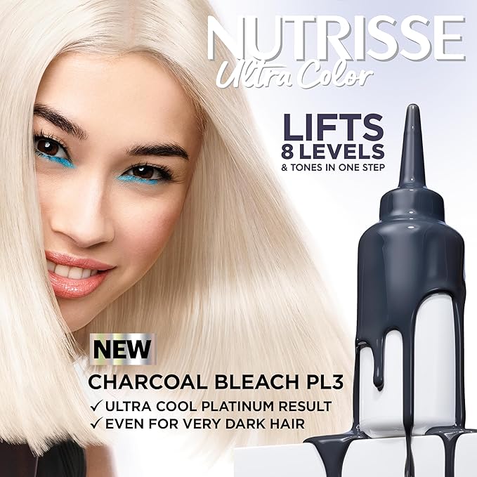 Garnier Hair Color Nutrisse Ultra Color Nourishing Crème, PL3 Ultra Cool Platinum (Charcoal), Permanent Hair Dye, 1 Count (Packaging May Vary)