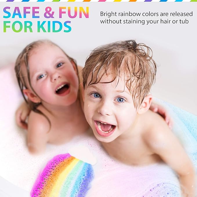 Bath Bombs for Kids - All Natural Magic Rainbow BathBombs w/Organic Ingredients, Moisturizing, Vibrant Colors & Rich Bubbles, Cloud Bath Bombs, Birthday Gifts for Kids, Easter Gifts for Girls
