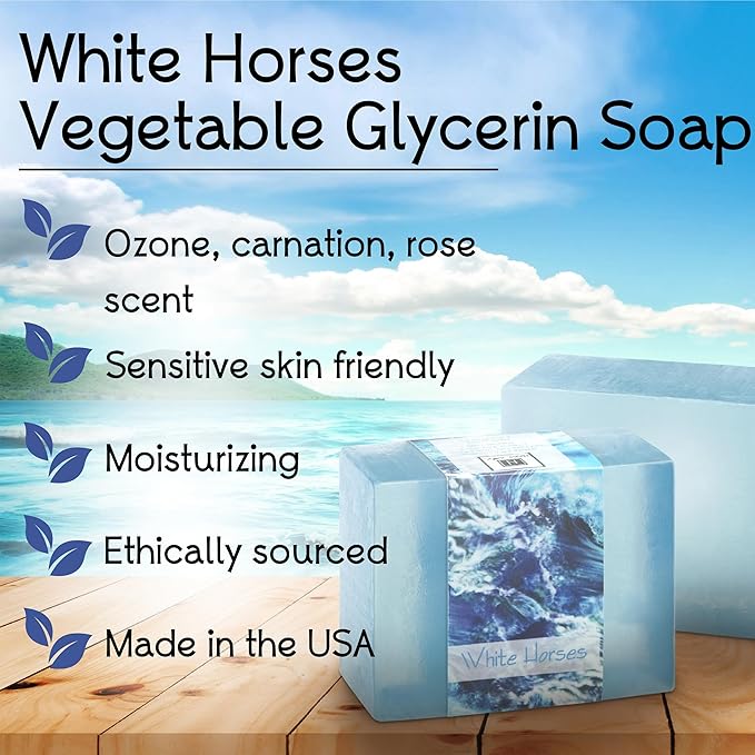 Glycerin Bar Soap White Horses Scent - Natural, Vegan-Friendly, Hypoallergenic - Moisturizing and Hydrating with 100% Vegetable Glycerin - Sulfate-Free, Paraben-Free, Chemical-Free - 4.5 oz