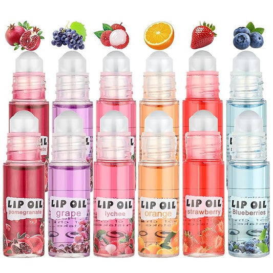 12Pcs Roll On Lip Gloss Set，Mini kids Lip Gloss Fruit Flavored，Moisturizing Lip Oil Make up for Teens and Girls，Hydrating Long Lasting Glossy,Christmas Party Favors Gift，Vegan & Cruelty-Free