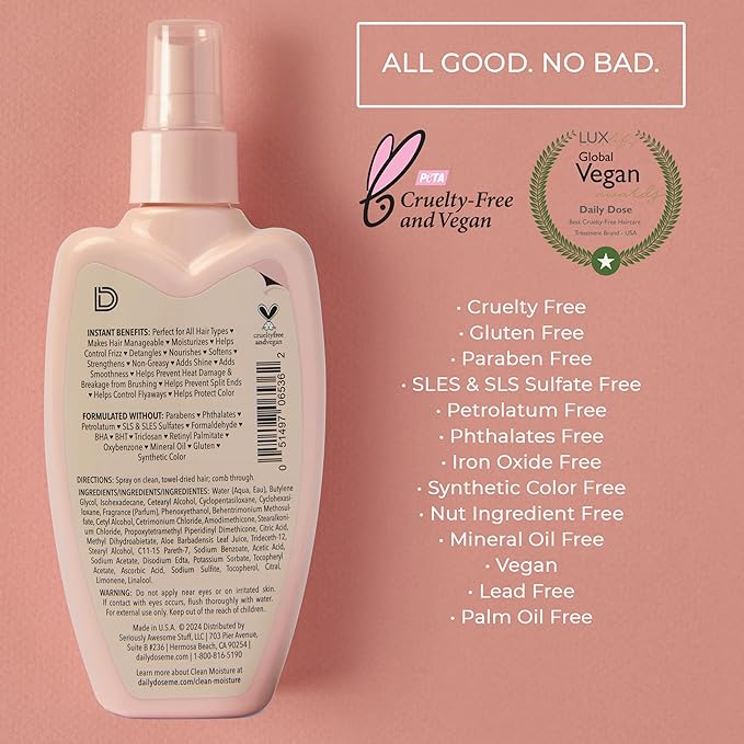 DAILY DOSE Award-Winning Leave-In Conditioner (8.5oz + 2oz Duo) Hair Detangler Spray (Award Winning), Paraben Free, Phthalates Free, Cruelty Free, Vegan