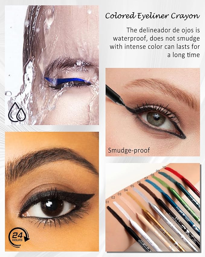 Black White Waterline Eyeliner Gel Pencil, Long Stay Eyeliner Waterline Waterproof Smudge-Proof, Safe for Sensitive Eyes, Eye Liner Brightener Pen with Sharpener, Soft Cream Rich Color Eye Makeup Pen