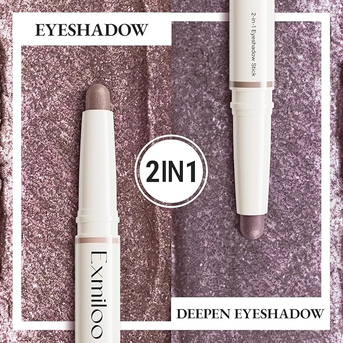 exmiloo Cream Eyeshadow Stick - 2-in-1 Dual-Ended Shimmer Eye Shadow Stick - Long Lasting, Crease-Proof, Waterproof, Smudge-proof (Lavender Dusk)