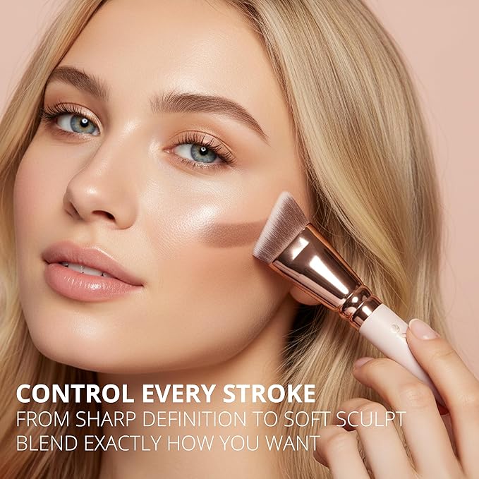 Pro Face Contour Brush Set - Synthetic Contouring Sculpting and Highlighting Kit - Cream Blush Powder Flat Nose Cheek Round Small Angled Fan Tapered Precision Kabuki Foundation Makeup Brushes