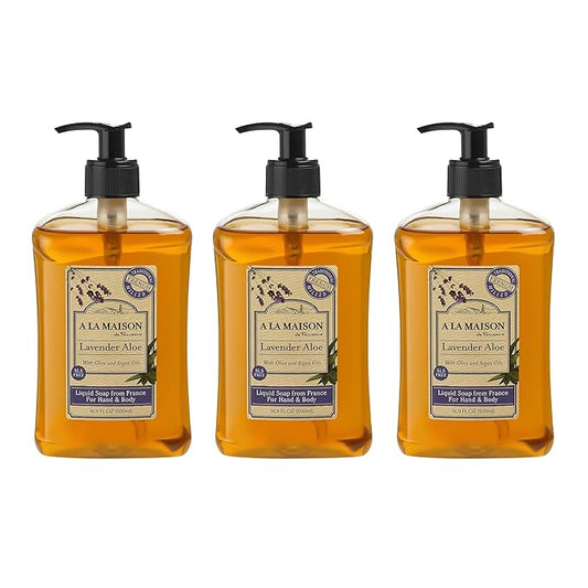 A LA MAISON Lavender Aloe French Liquid Hand Soap - Natural Hand Wash Made with Essential Oils - Biodegradable, Plant-Based, Vegan, Cruelty-Free, Alcohol & Paraben Free (16.9 oz, 3 Pack)