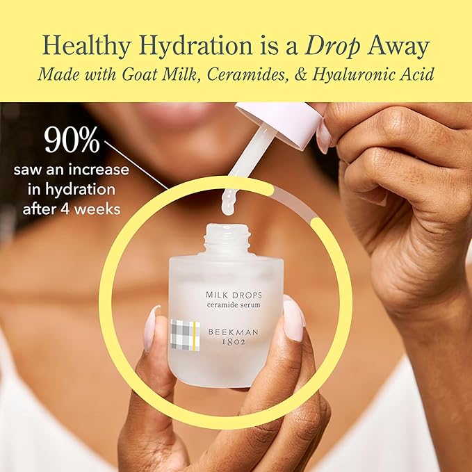 Beekman 1802 Milk Drops Ceramide Facial Serum – Hydrating Barrier Serum with Goat Milk, Ceramides, Squalane & Hyaluronic Acid – Lightweight, Non-Greasy – Fragrance Free – For Oily & Acne-Prone Skin