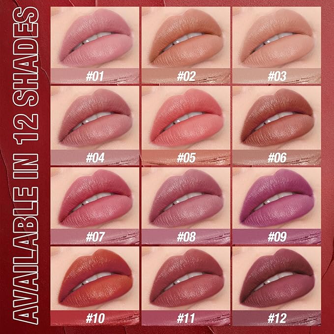 Jolilab 6Pcs Velvet Matte Lipstick Nude Matte Soft Dark Color Stick High Pigmented Long-Lasting Waterproof Lip Stick Lip Balm Beauty Cosmetics Gift for Women(07#-12#)