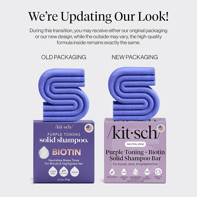 Kitsch Toning Purple Shampoo For Blondes & Color Treated Hair - Shampoo Bar For Women and Men - Biotin Shampoo for Strengthening & Neutralizing Brassy Tones - Vegan, Silicone & Sulfate Free - 3.2 oz