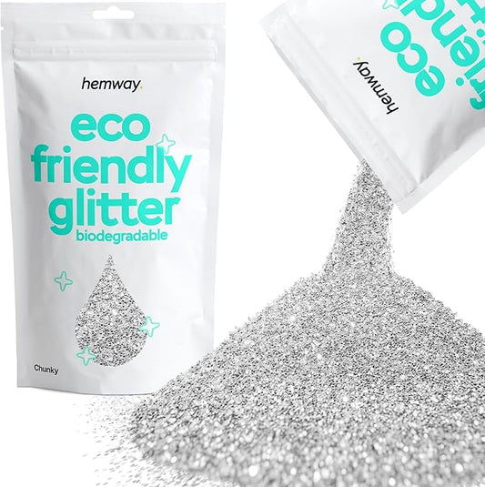Hemway Biodegradable Glitter Eco Friendly - 100g/3.5oz Bio Cosmetic Safe Sparkle Vegan for Face Eyeshadow Body Hair Festival Makeup Craft - Chunky (1/40" 0.025" 0.6mm) - Silver