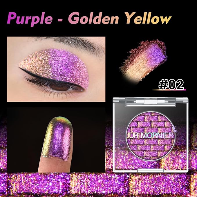 Multichrome Eyeshadow,Duochrome Pearl Powder Smooth Pressed Vegan Glitter Eye Shadow Waterproof Creamy Formula,Multi-Reflective Finishes Glitter Metallic Eye Makeup (02)