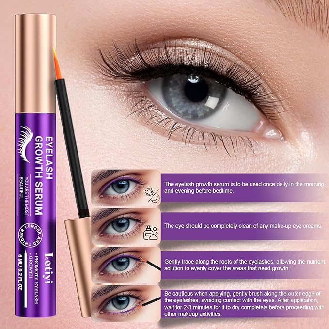 Lash Serum for Eyelash Growth - 6ml for Natural Lashes, Extensions & Eyebrows, Thicker, Fuller & Longer Looking Eyelashes, Lash Enhancing, Vegan & Cruelty-Free