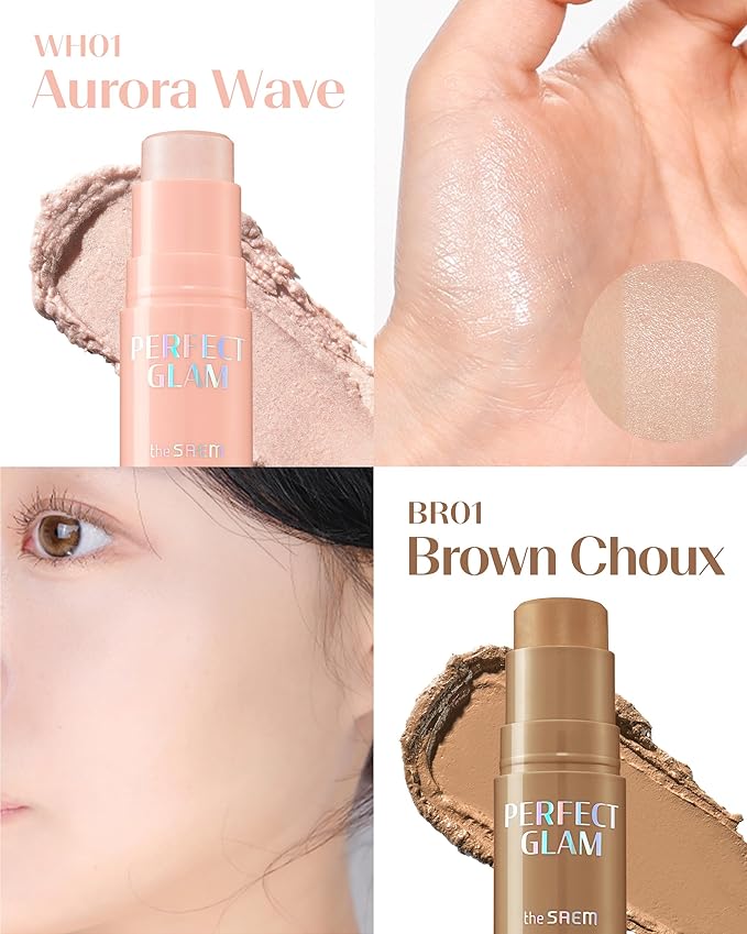 THESAEM Perfect Glam Stick Blush CR01 Apricot Milk - Creamy Cheek Peach Coral - Ceramide, Shea Butter - Melting Cream Texture Buildable Color Korean Makeup with Blending Puff, 0.2oz.