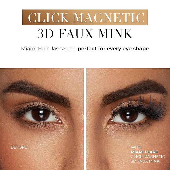 Lilly Lashes Click Magnetic Eyelashes - Miami Flare Magnetic Faux Mink Lashes for a Natural Look - False, Wispy Magnet Eyelashes - Vegan Makeup Lash Extension - Magnetic Eyelashes Without Eyeliner
