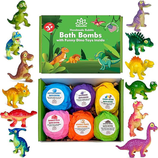 Made in USA Dino Bath Bombs for Kids with Big Funny Dinosaurs Surprise Toys Inside - Quality Funny Dinosaur Surprises Inside Bubble Bath Bombs | Gift for Boys and Girls on Birthday