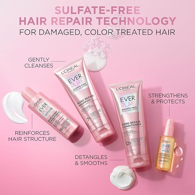 L'Oreal Paris Sulfate Free Bond Repair Pre Shampoo Treatment, Hair Repair for Colored, Bleached or Damaged Hair, EverPure, 5.1 Fl Oz