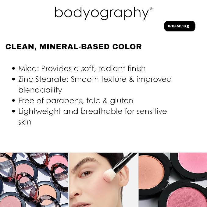 Bodyography Pressed Blush | Silky, Buildable Powder Formula for Cheeks | Rich Pigment with Long-Wearing Finish | Paraben, Gluten, Talc, Fragrance, Cruelty-Free & Vegan | After Glow - Baby Pink