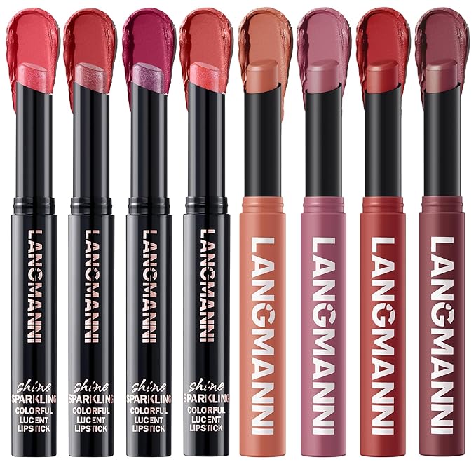 Jolilab 8Pcs Glitter Lip Kit - Velvet Matte & Nude Matte Lipstick + Glitter Lip Gloss/Glitter Lipstick High Pigmented Long-Lasting Waterproof Beauty Cosmetics Gift for Women(SET F)