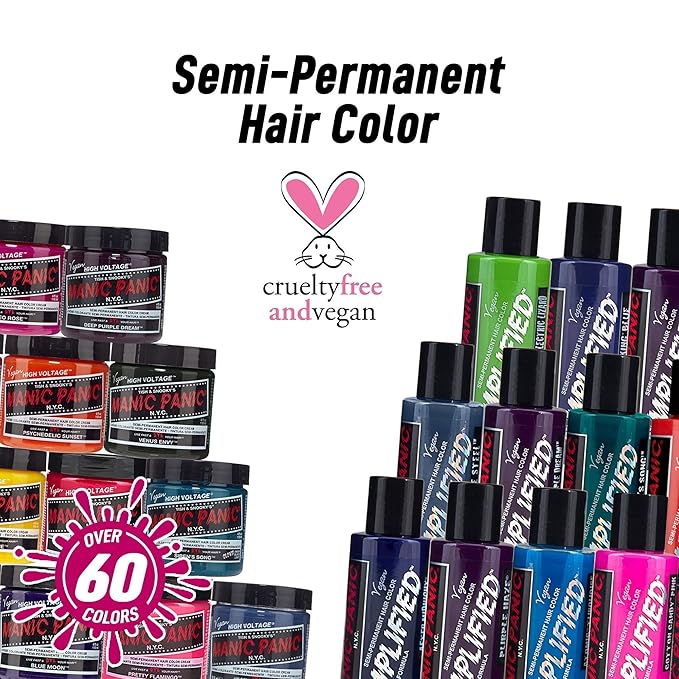 MANIC PANIC Hot Hot Pink Hair Color - Amplified - (2PK) Semi Permanent Hair Dye - Medium Pink - Glows In Blacklight - For Dark & Light Hair - Vegan, PPD & Ammonia Free For Coloring Hair on Women & Men