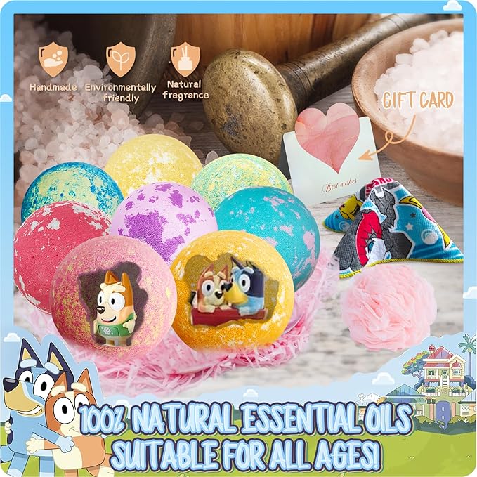 Bath Bombs Blue Heeler Puppy Bath Bombs with Surprise Inside, Bath Rich in Natural Essential Oils, BathBombs Gift Set for Dry Skin Moisturize, Gifts for Toddlers (8 Pcs)