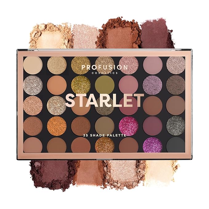 Profusion Cosmetics 35 Shade Starlet Eyeshadow Palette, Multi Finish Golden Neutrals, and Glamorous Glitter Hues for Achieve Stunning Vibrant Eye Looks