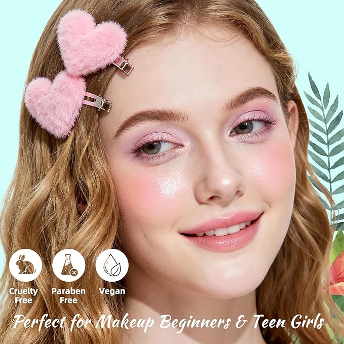 Color Nymph Girls Eye & Cheek Makeup Palette - Eyeshadow & Blush & Highlighter Palette for Teens Girls Tweens, Beginner-Friendly, Gentle Makeup Kits for Starter, Makeup Gift for Birthday (Mint Green)