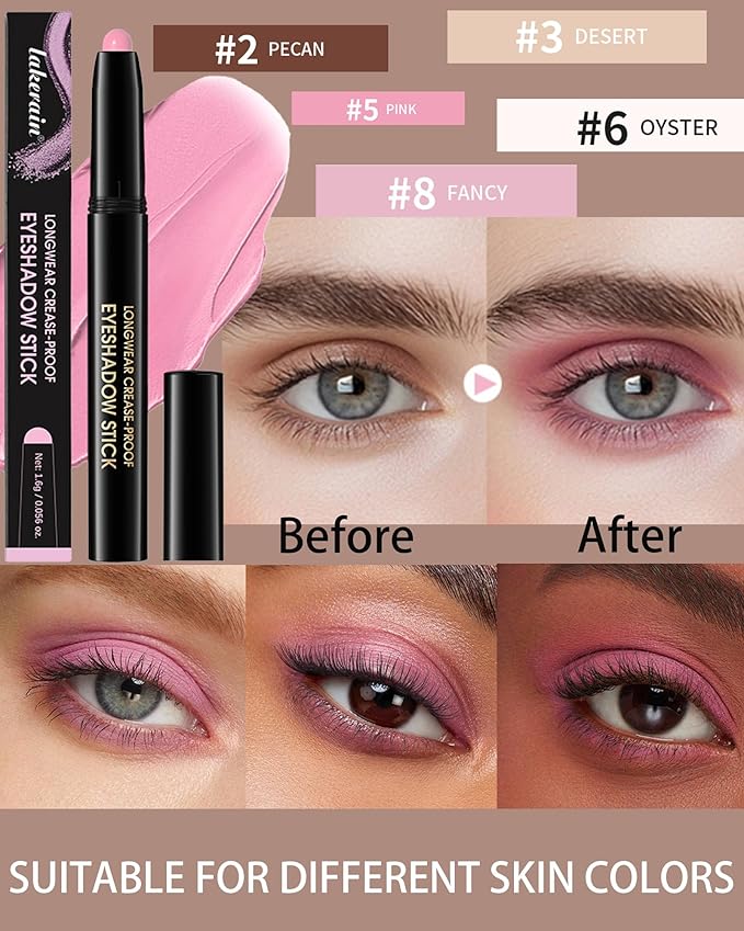 Eyeshadow Stick Waterproof, Cream to Powder Long Lasting Eye Shadow Stick Buildable& Blendable,Shimmer Matte Crayon Eyeshadows Pencil Eyes Highlighter Eyeliner Sticks Makeup,Vegan & Cruelty-Free-02